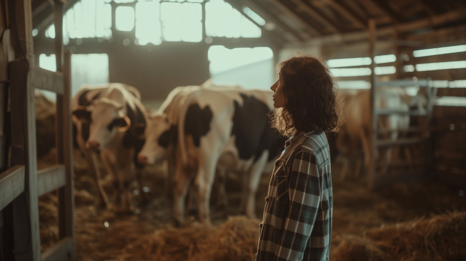 A cow with a calf on a farm