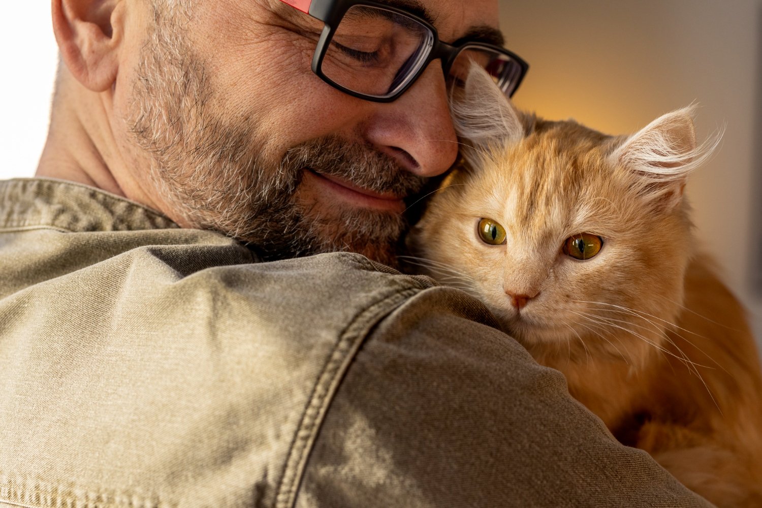 Man hugging a ginger cat